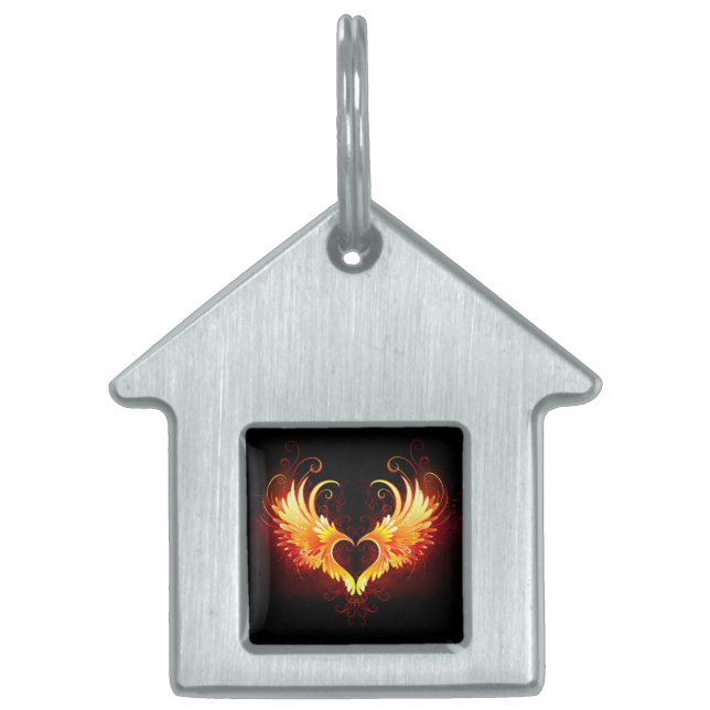 Angel Fire Heart med Vingar ID-bricka Husdjur (Framsidan)