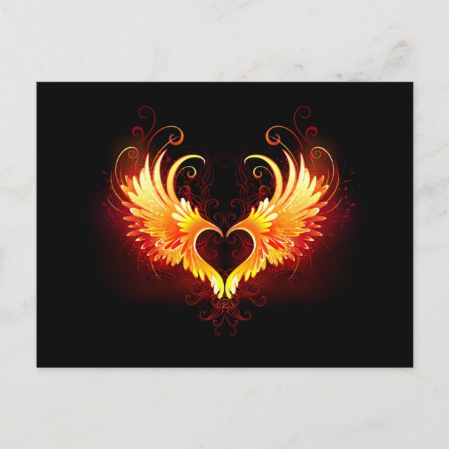 Angel Fire Heart med Vingar Inbjudan Vykort (Framsida)