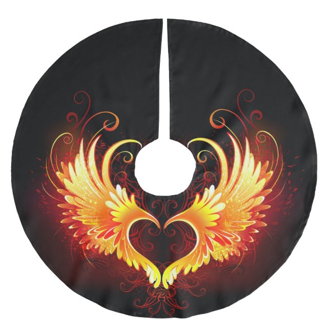Angel Fire Heart med Vingar Julgransmatta Borstad Polyester (Framsidan)
