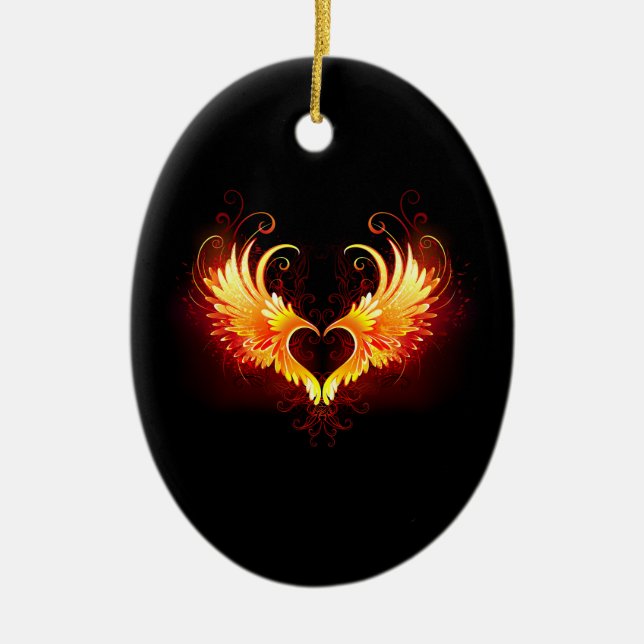 Angel Fire Heart med Vingar Julgransprydnad Keramik (Framsidan)