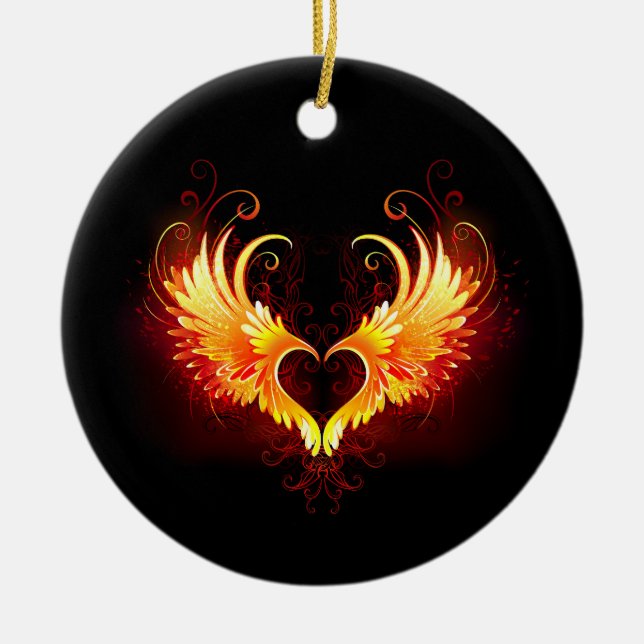 Angel Fire Heart med Vingar Julgransprydnad Keramik (Framsidan)