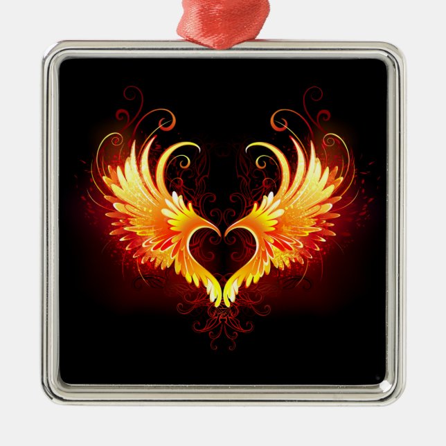 Angel Fire Heart med Vingar Julgransprydnad Metall (Framsidan)