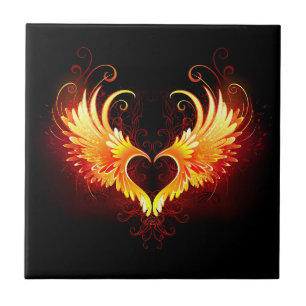 Angel Fire Heart med Vingar Kakelplatta
