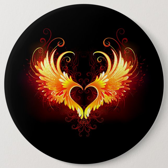 Angel Fire Heart med Vingar Knapp (Framsida)