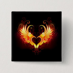 Angel Fire Heart med Vingar Knapp