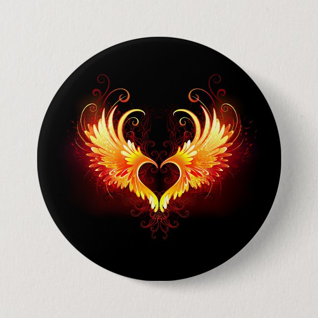 Angel Fire Heart med Vingar Knapp (Framsida)