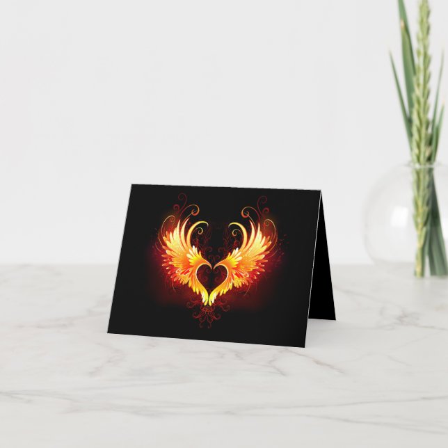 Angel Fire Heart med Vingar Kort (Framsida)