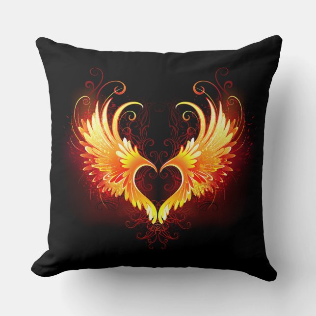 Angel Fire Heart med Vingar Kudde (Framsida)