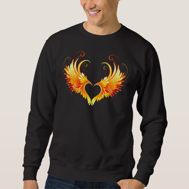 Angel Fire Heart med Vingar Lång Ärmad Tröja (Framsida)