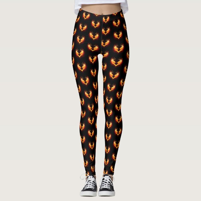 Angel Fire Heart med Vingar Leggings (Framsida)