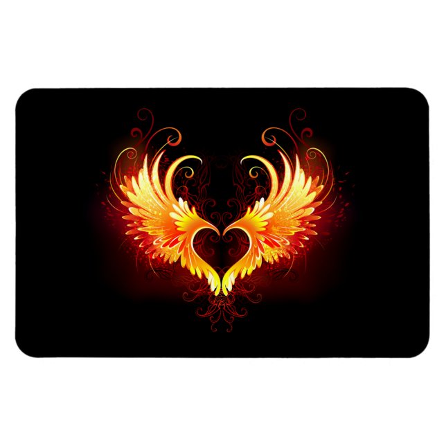 Angel Fire Heart med Vingar Magnet (Horisontell)