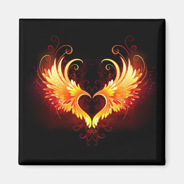 Angel Fire Heart med Vingar Magnet (Framsidan)