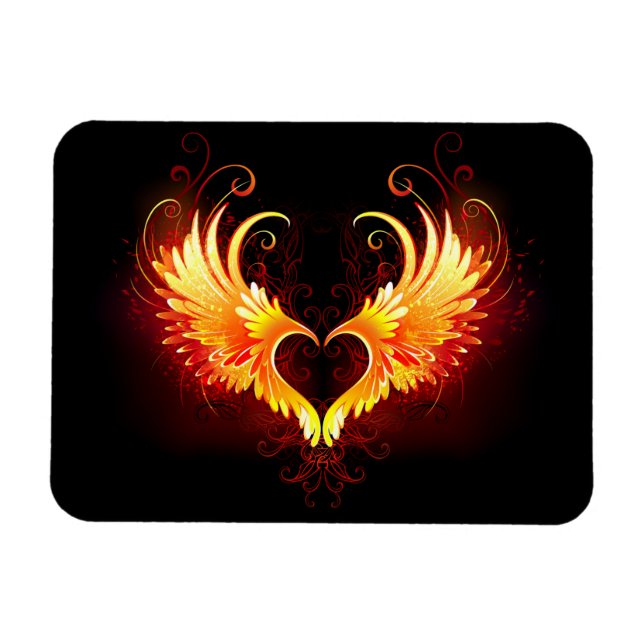 Angel Fire Heart med Vingar Magnet (Horisontell)