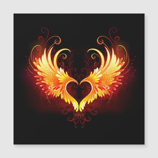 Angel Fire Heart med Vingar Magnetisk Inbjudningskort (Framsida)