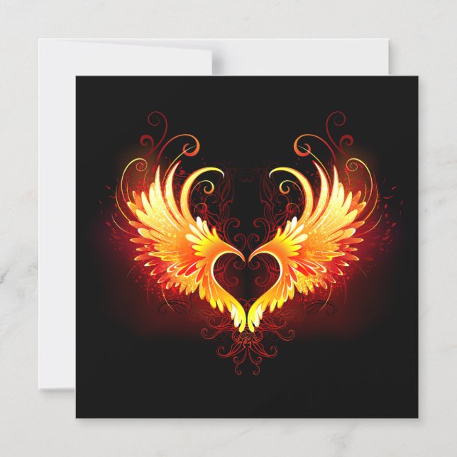 Angel Fire Heart med Vingar Magnetisk Inbjudningskort (Framsida)