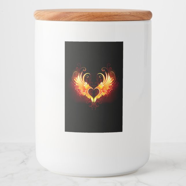 Angel Fire Heart med Vingar Mat Etikett (Framsida)