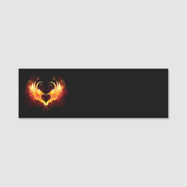 Angel Fire Heart med Vingar Namnbricka (Framsida)