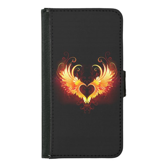 Angel Fire Heart med Vingar Plånboksfodral För Samsung Galaxy S5 (Framsidan)