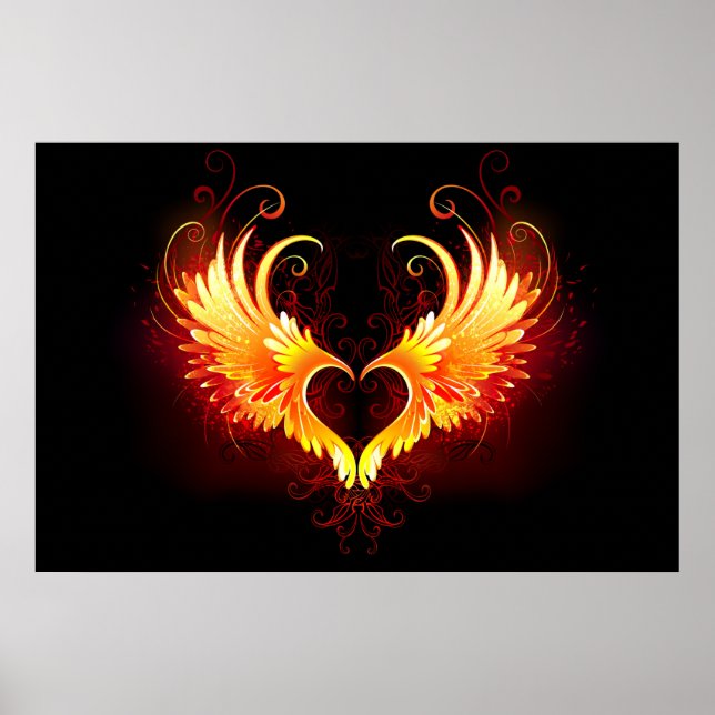 Angel Fire Heart med Vingar Poster (Framsidan)