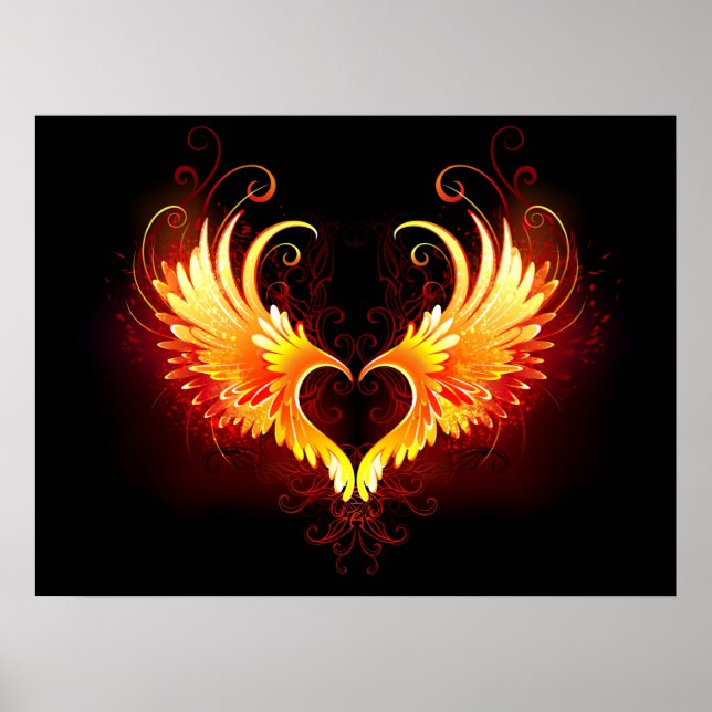 Angel Fire Heart med Vingar Poster (Framsidan)