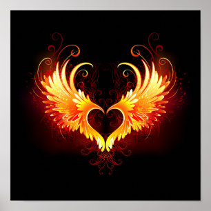 Angel Fire Heart med Vingar Poster