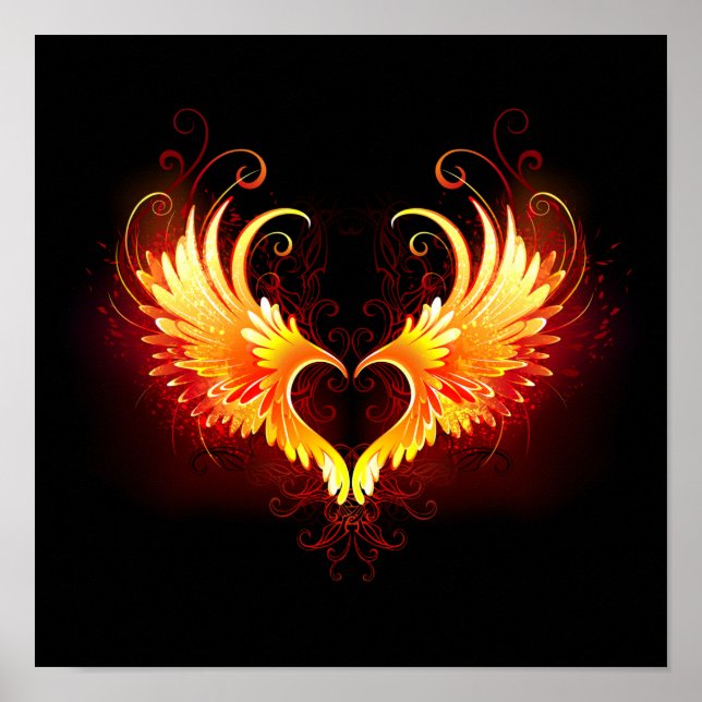 Angel Fire Heart med Vingar Poster (Framsidan)