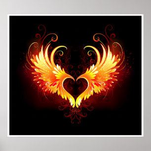 Angel Fire Heart med Vingar Poster