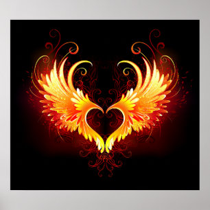 Angel Fire Heart med Vingar Poster