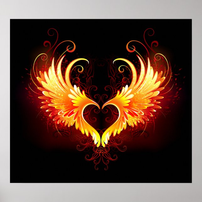 Angel Fire Heart med Vingar Poster (Framsidan)