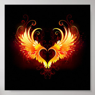 Angel Fire Heart med Vingar Poster