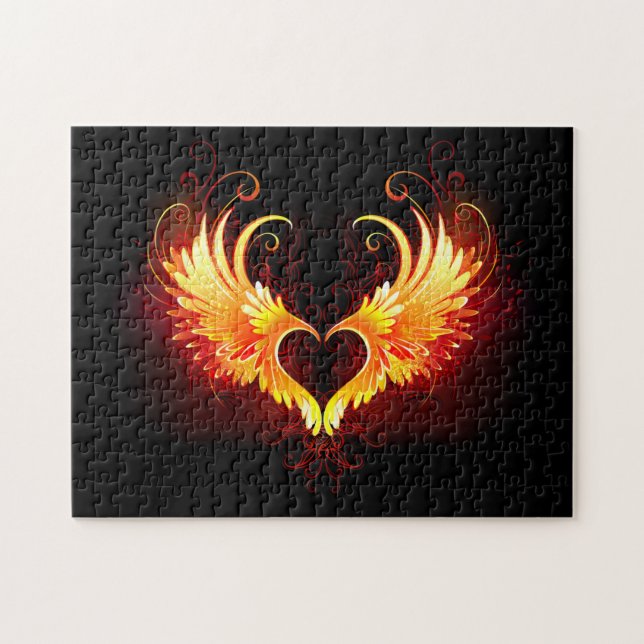 Angel Fire Heart med Vingar Pussel (Horisontell)