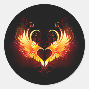 Angel Fire Heart med Vingar Runt Klistermärke