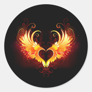 Angel Fire Heart med Vingar Runt Klistermärke