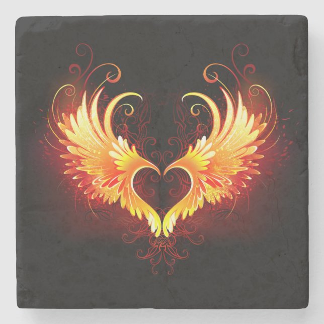 Angel Fire Heart med Vingar Stenunderlägg (Framsidan)