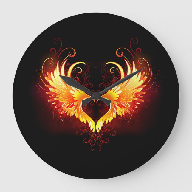 Angel Fire Heart med Vingar Stor Klocka (Framsida)