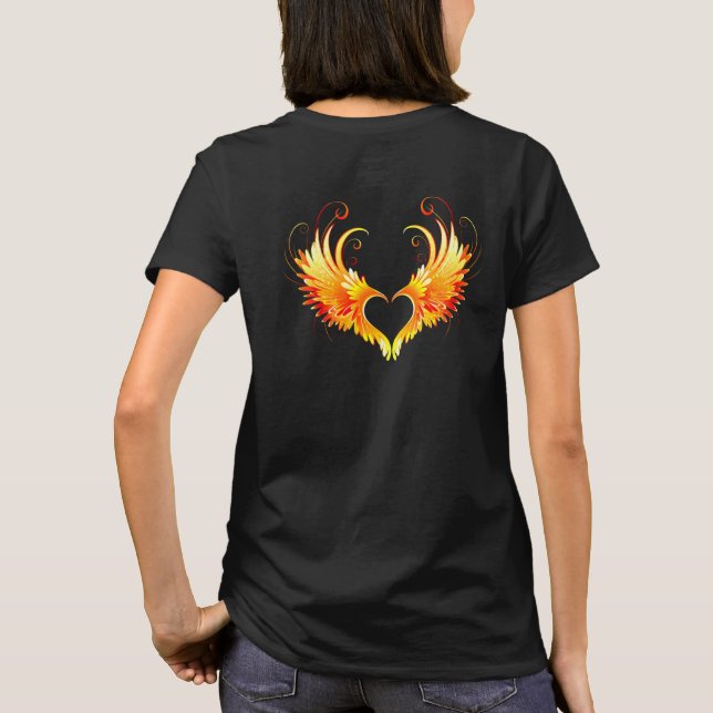 Angel Fire Heart med Vingar T Shirt (Baksida)