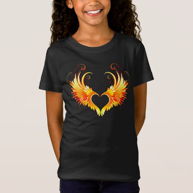 Angel Fire Heart med Vingar T Shirt (Framsida)