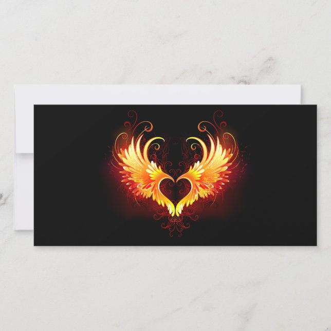 Angel Fire Heart med Vingar Tack Kort (Framsida)