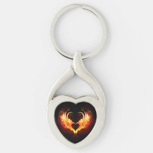Angel Fire Heart med Vingar Twisted Heart Silverfärgad Nyckelring