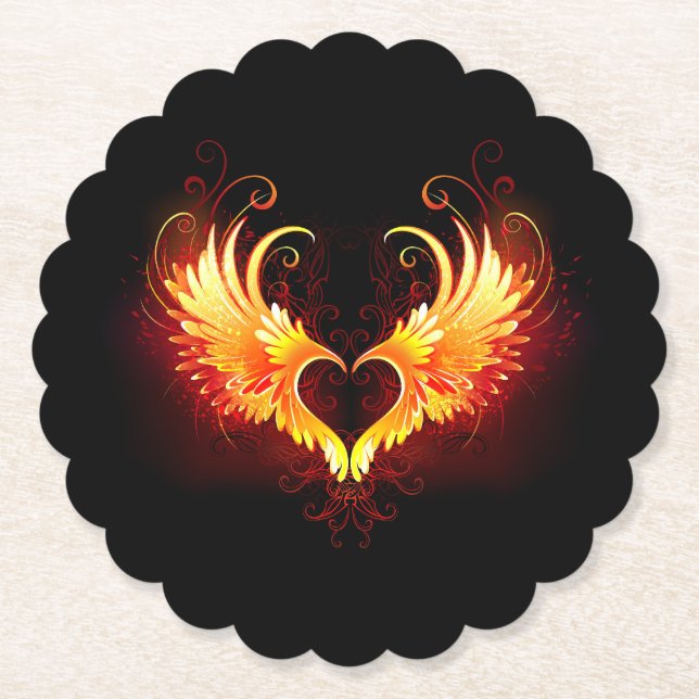 Angel Fire Heart med Vingar Underlägg Papper (Framsida)