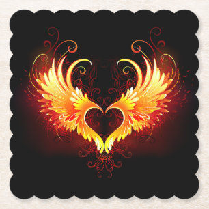 Angel Fire Heart med Vingar Underlägg Papper