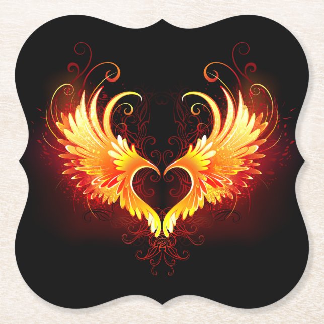 Angel Fire Heart med Vingar Underlägg Papper (Framsida)