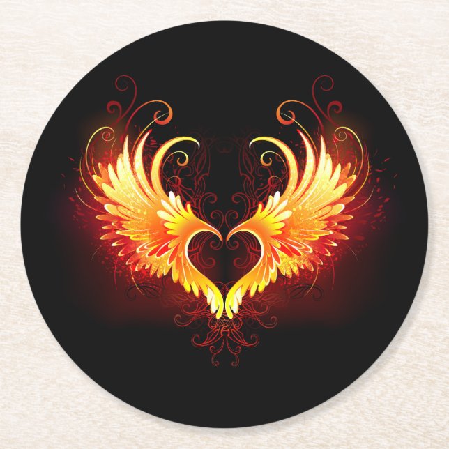 Angel Fire Heart med Vingar Underlägg Papper Rund (Framsidan)