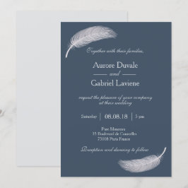 Angel Fjäderblått grått-positiv energi bröllop Inbjudningar