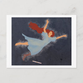 Angel flyer-rödhårig kvinnlig dans i himmel vykort