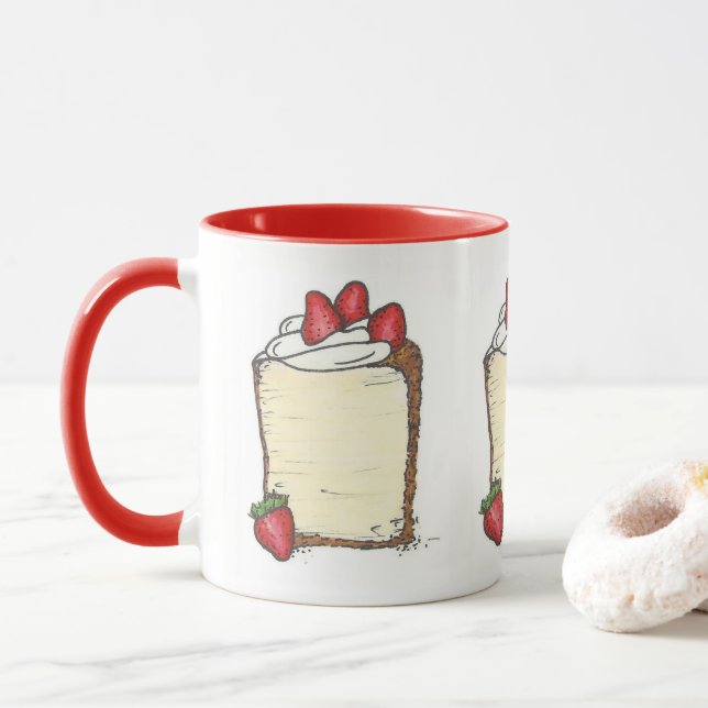 Angel Food Cake Slice Strawbär Dessert Foodie Mugg (Med munk)