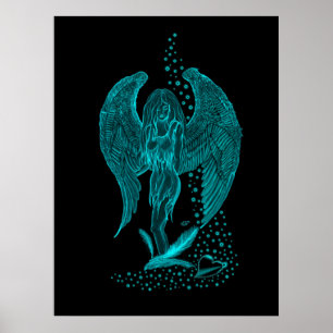 Ängel, förlorad i kärlek, svart och grön design poster