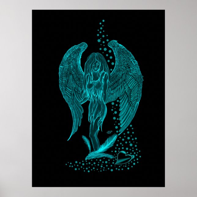 Ängel, förlorad i kärlek, svart och grön design poster (Framsidan)