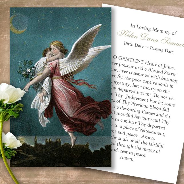 Angel Funeral Loss Memorial Prayer Sympathy Cards Visitkort (Forever in our hearts, celebration of life, in loving memory of, prayer cards for bereavement)