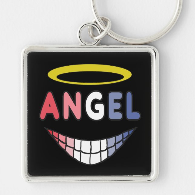 Angel Fyrkantig Silverfärgad Nyckelring (Framsidan)